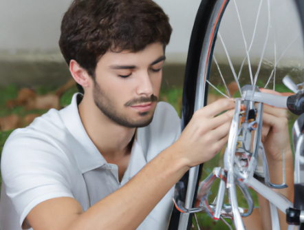 homem ajustando os freios da bicicleta