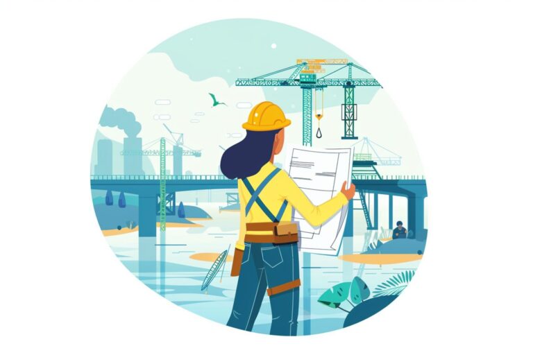 Engineer Woman Holding Blueprint Illustration